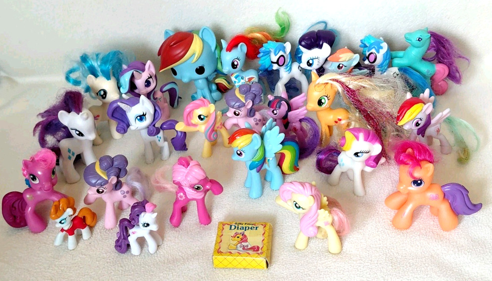 24 My Little Pony Asstd Miniature Hasbro Figures, 1 Funko, & 1 Baby Pony Diaper